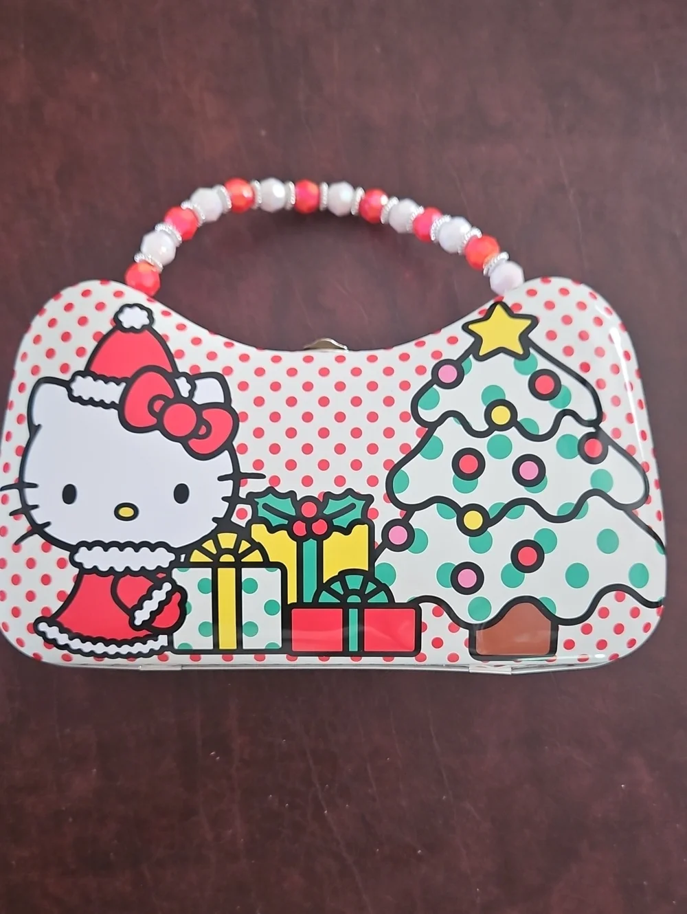 Hello Kitty Red White Green Holiday Tin Handbag